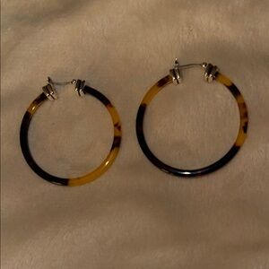 Ralph Lauren Brown and Tan Faux Tortoise Hoop Earrings